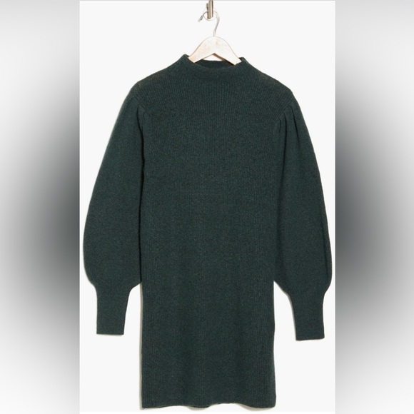 August Sky Forrest Green Mock Neck Balloon Sleeve Sweater Dress Size Large NWOT - Picture 14 of 14